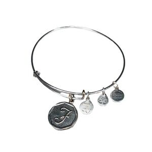 4/$24 Alex and Ani Rafaelian Silver Finish F Initial Bangle Charm Bracelet